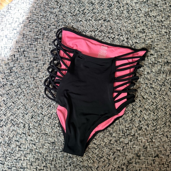 PINK Victoria's Secret Black and Pink Strappy Bikini Bottom - Picture 1 of 7